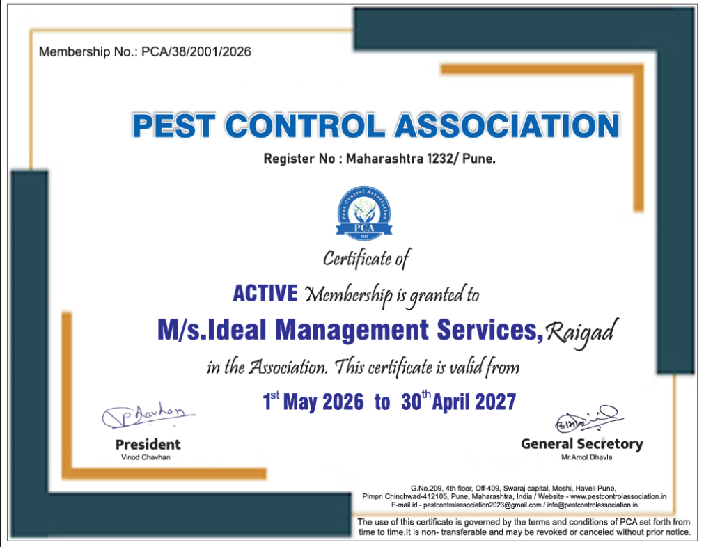 Pest Control Association Active Membership Certificate
